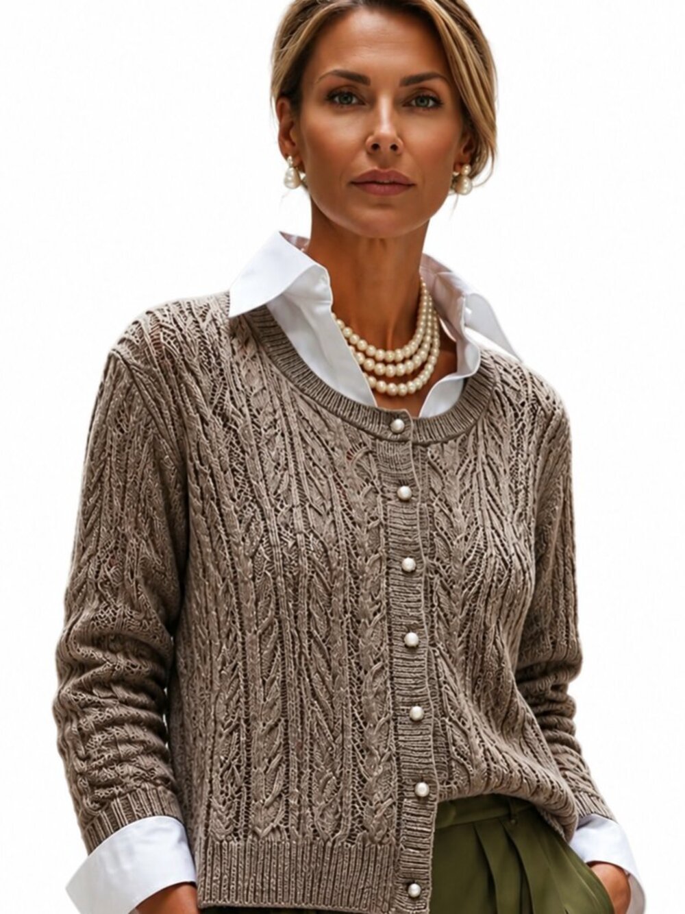 Cleo Textured Cable Knit Cardigan Sweater